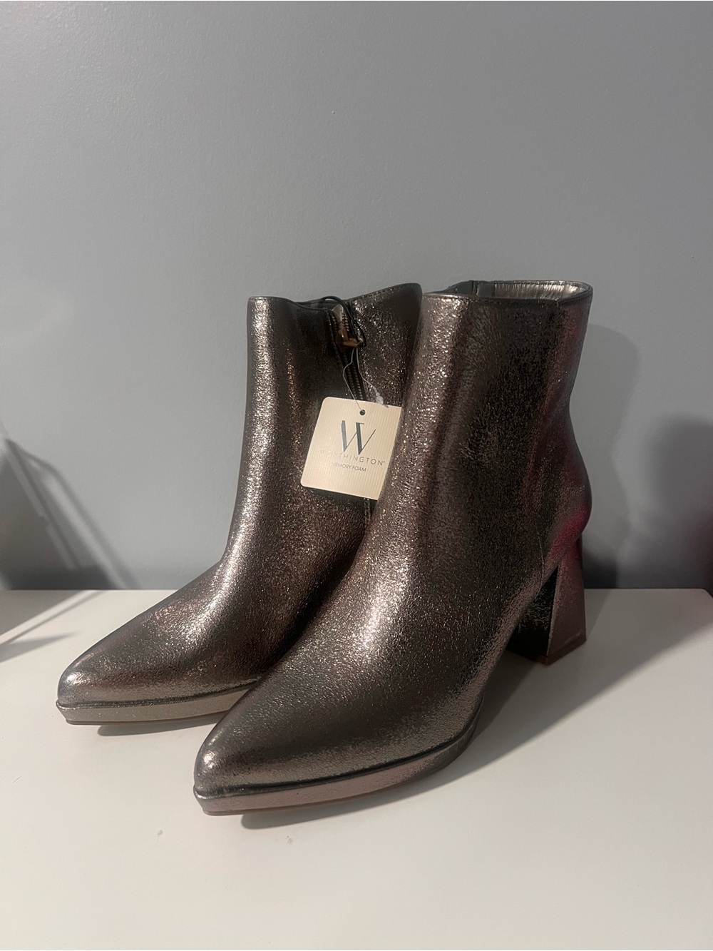 Metallic Pewter Ankle Boots - Women's